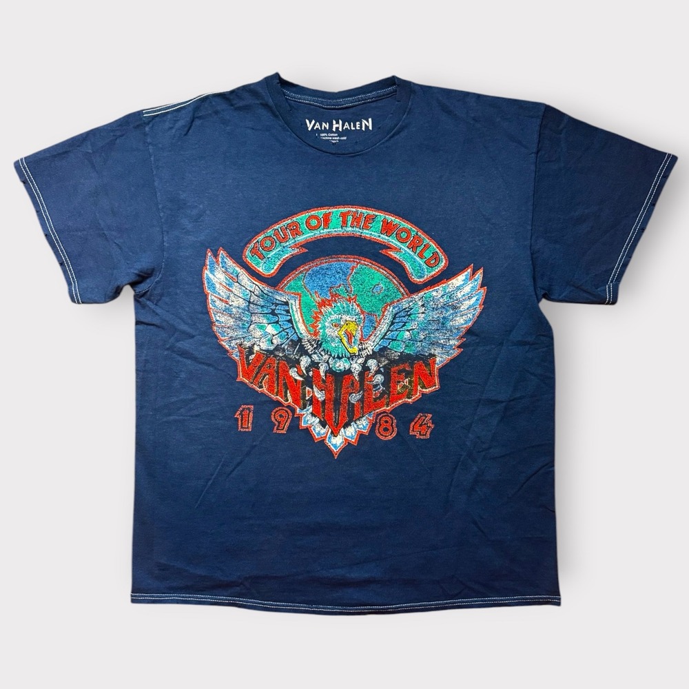 Van Halen 1984 Tour of the World Graphic T-Shirt Navy Blue Mens Medium 2022‎